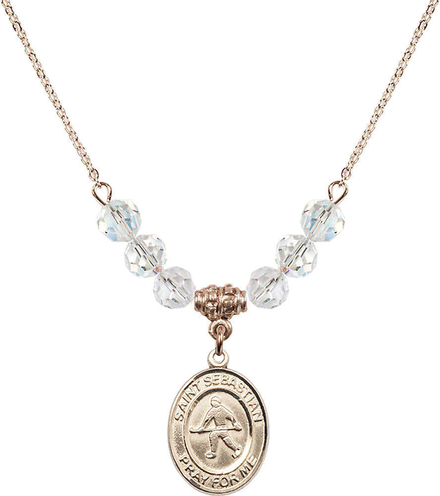 14kt Gold Filled Saint Sebastian/Field Hockey Birthstone Necklace with Crystal Beads - 8178