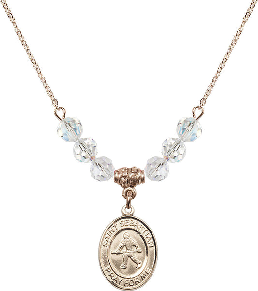 14kt Gold Filled Saint Sebastian/Field Hockey Birthstone Necklace with Crystal Beads - 8178