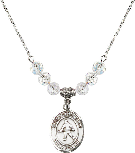 Sterling Silver Saint Sebastian/Field Hockey Birthstone Necklace with Crystal Beads - 8178