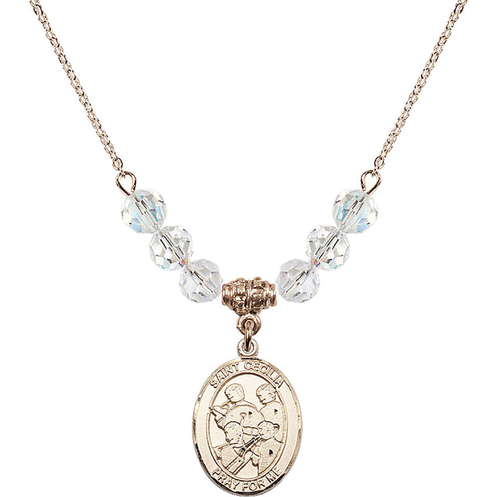 14kt Gold Filled Saint Cecilia / Marching Band Birthstone Necklace with Crystal Beads - 8179