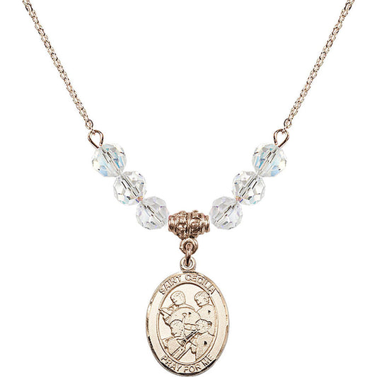 14kt Gold Filled Saint Cecilia / Marching Band Birthstone Necklace with Crystal Beads - 8179