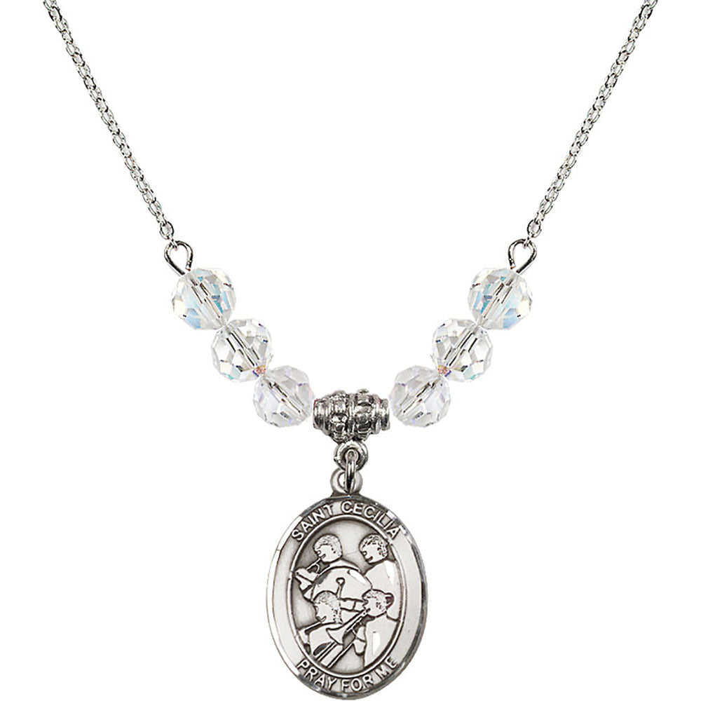 Sterling Silver Saint Cecilia / Marching Band Birthstone Necklace with Crystal Beads - 8179