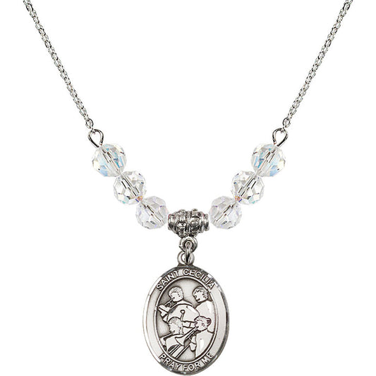 Sterling Silver Saint Cecilia / Marching Band Birthstone Necklace with Crystal Beads - 8179