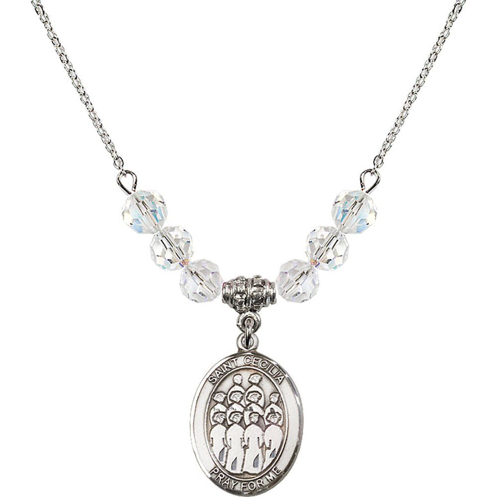 Sterling Silver Saint Cecilia / Choir Birthstone Necklace with Crystal Beads - 8180