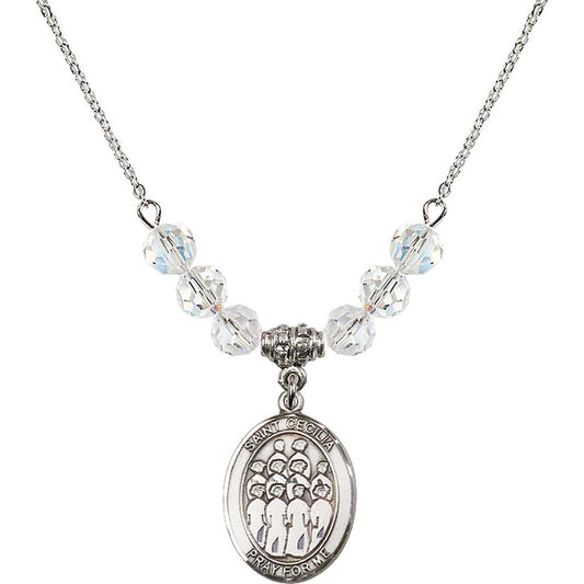 Sterling Silver Saint Cecilia / Choir Birthstone Necklace with Crystal Beads - 8180