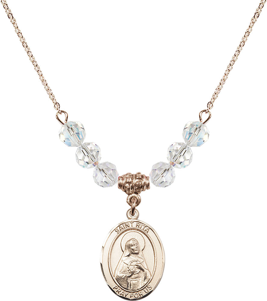 14kt Gold Filled Saint Rita / Baseball Birthstone Necklace with Crystal Beads - 8181