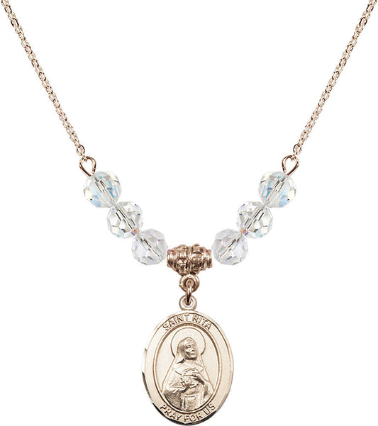 14kt Gold Filled Saint Rita / Baseball Birthstone Necklace with Crystal Beads - 8181