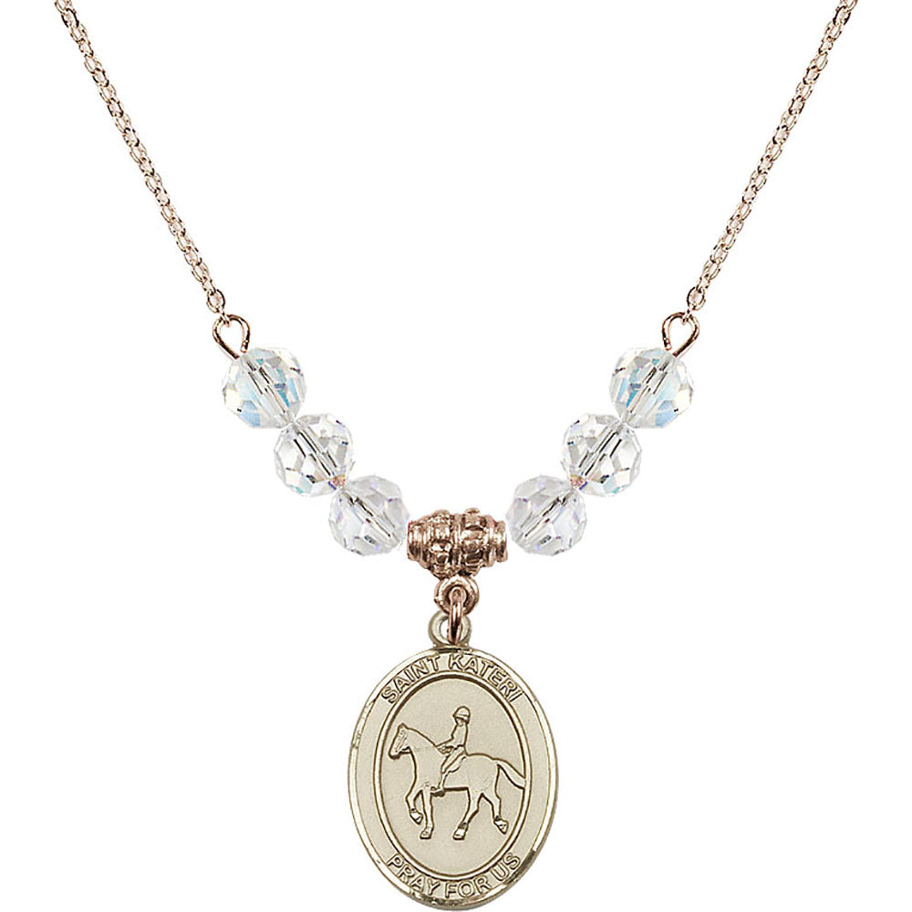 14kt Gold Filled Saint Kateri/Equestrian Birthstone Necklace with Crystal Beads - 8182
