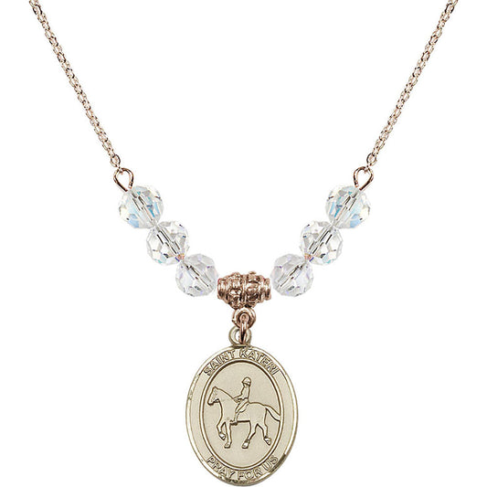 14kt Gold Filled Saint Kateri/Equestrian Birthstone Necklace with Crystal Beads - 8182