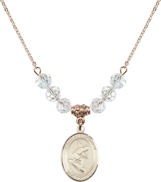 14kt Gold Filled Saint Christopher/Surfing Birthstone Necklace with Crystal Beads - 8184