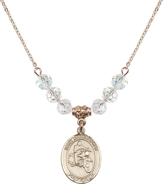 14kt Gold Filled Saint Christopher/Motorcycle Birthstone Necklace with Crystal Beads - 8185