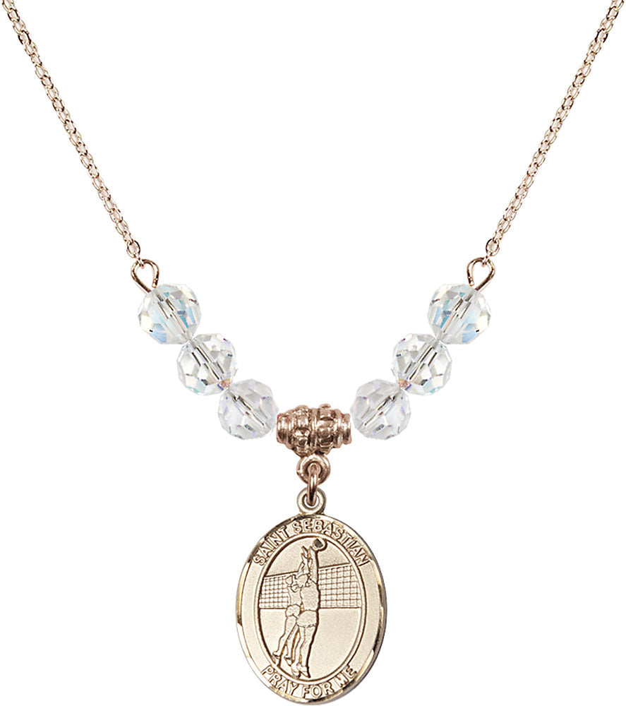 14kt Gold Filled Saint Sebastian / Volleyball Birthstone Necklace with Crystal Beads - 8186