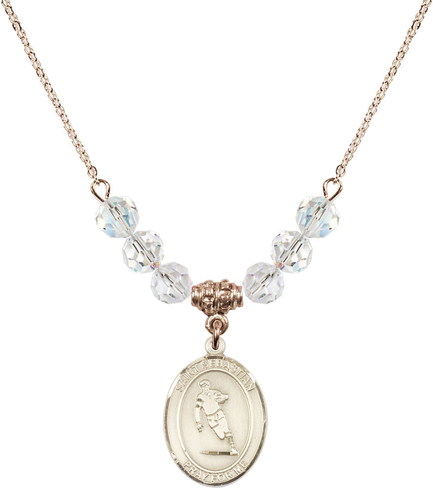 14kt Gold Filled Saint Sebastian / Rugby Birthstone Necklace with Crystal Beads - 8187