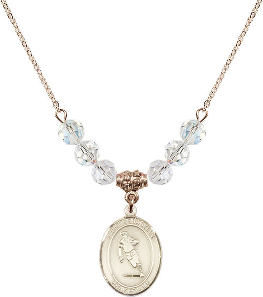 14kt Gold Filled Saint Sebastian / Rugby Birthstone Necklace with Crystal Beads - 8187