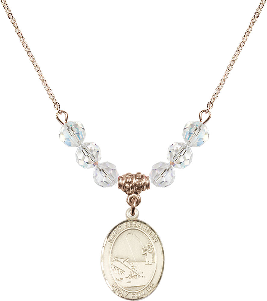 14kt Gold Filled Saint Sebastian / Fishing Birthstone Necklace with Crystal Beads - 8188
