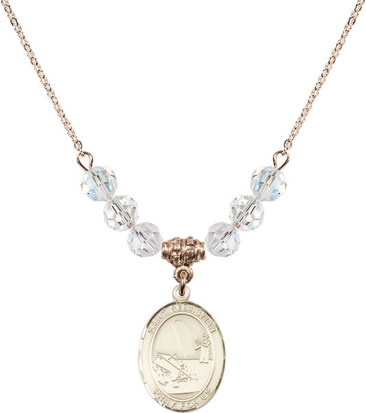 14kt Gold Filled Saint Sebastian / Fishing Birthstone Necklace with Crystal Beads - 8188