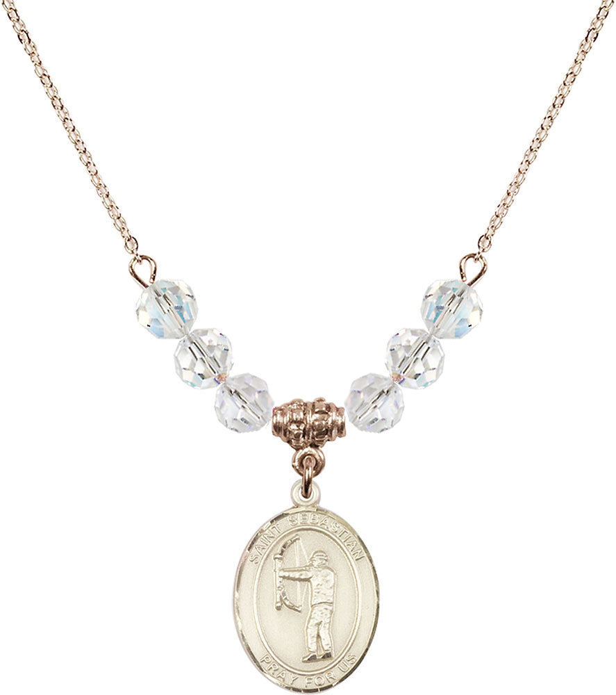 14kt Gold Filled Saint Sebastian / Archery Birthstone Necklace with Crystal Beads - 8189