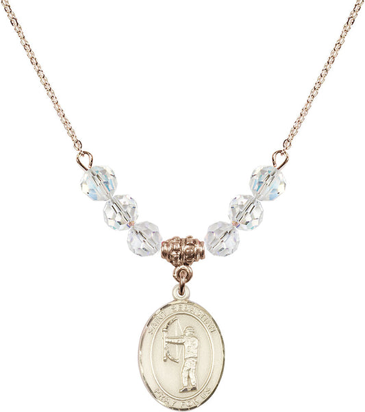 14kt Gold Filled Saint Sebastian / Archery Birthstone Necklace with Crystal Beads - 8189