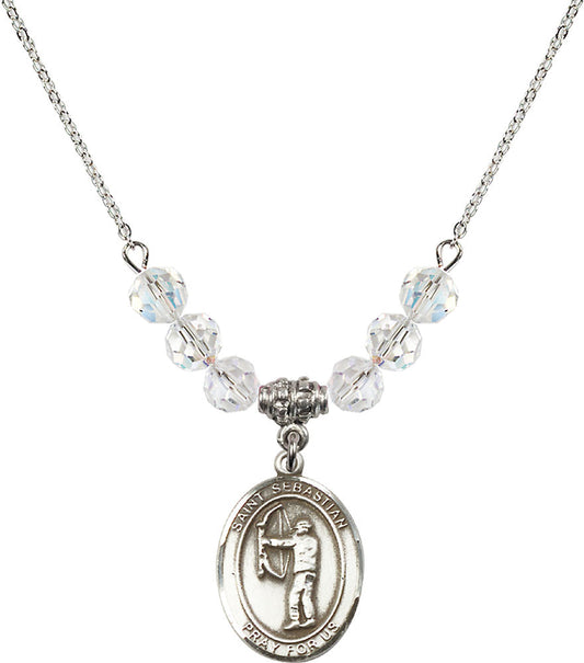 Sterling Silver Saint Sebastian / Archery Birthstone Necklace with Crystal Beads - 8189