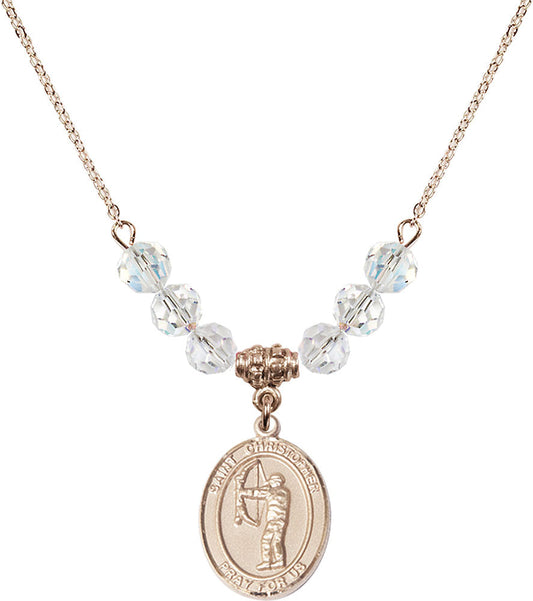 14kt Gold Filled Saint Christopher/Archery Birthstone Necklace with Crystal Beads - 8190