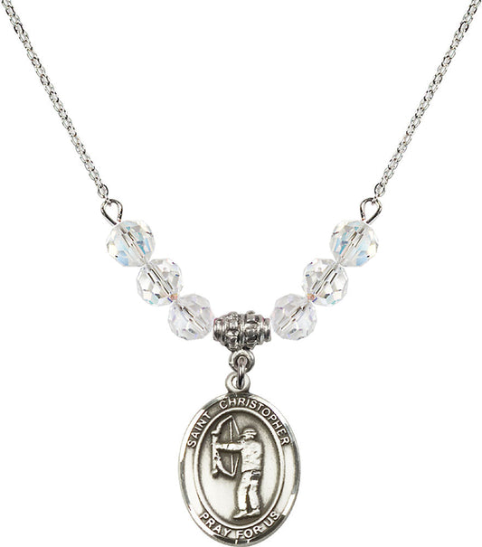 Sterling Silver Saint Christopher/Archery Birthstone Necklace with Crystal Beads - 8190