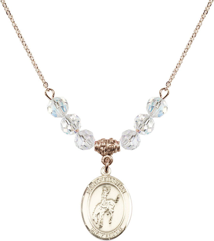 14kt Gold Filled Saint Sebastian / Rodeo Birthstone Necklace with Crystal Beads - 8191