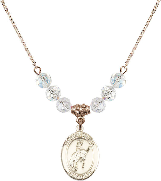 14kt Gold Filled Saint Sebastian / Rodeo Birthstone Necklace with Crystal Beads - 8191