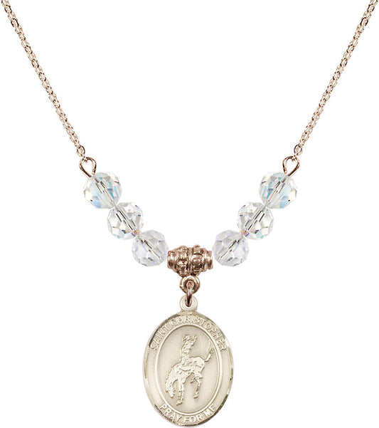 14kt Gold Filled Saint Christopher / Rodeo Birthstone Necklace with Crystal Beads - 8192
