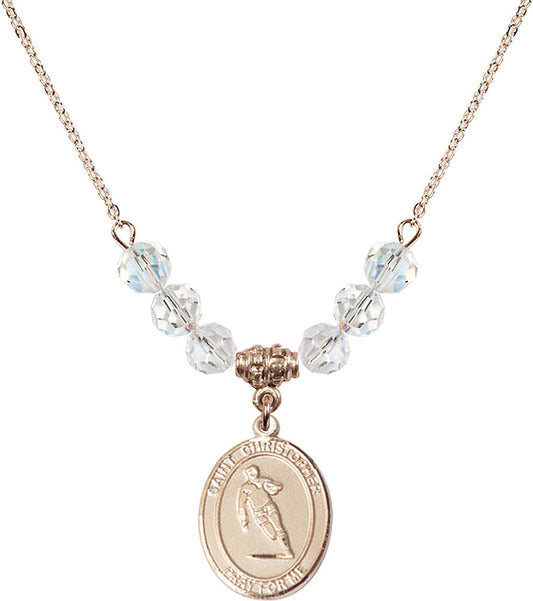 14kt Gold Filled Saint Christopher / Rugby Birthstone Necklace with Crystal Beads - 8194