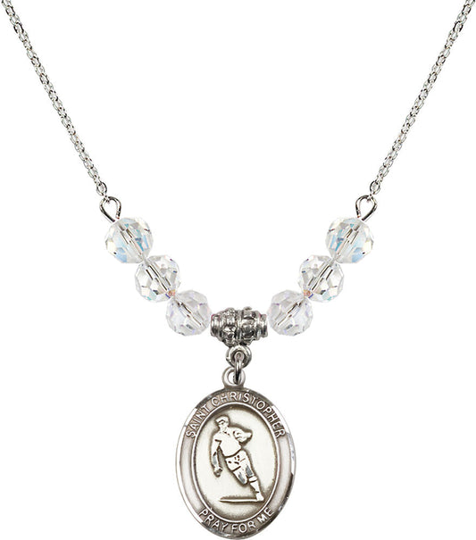 Sterling Silver Saint Christopher / Rugby Birthstone Necklace with Crystal Beads - 8194