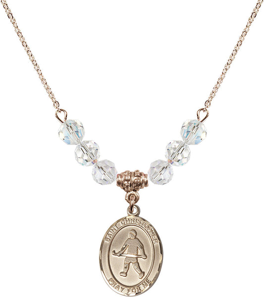 14kt Gold Filled Saint Christopher / Field Hockey Birthstone Necklace with Crystal Beads - 8195