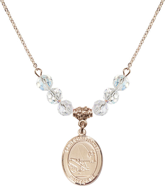 14kt Gold Filled Saint Christopher / Fishing Birthstone Necklace with Crystal Beads - 8196