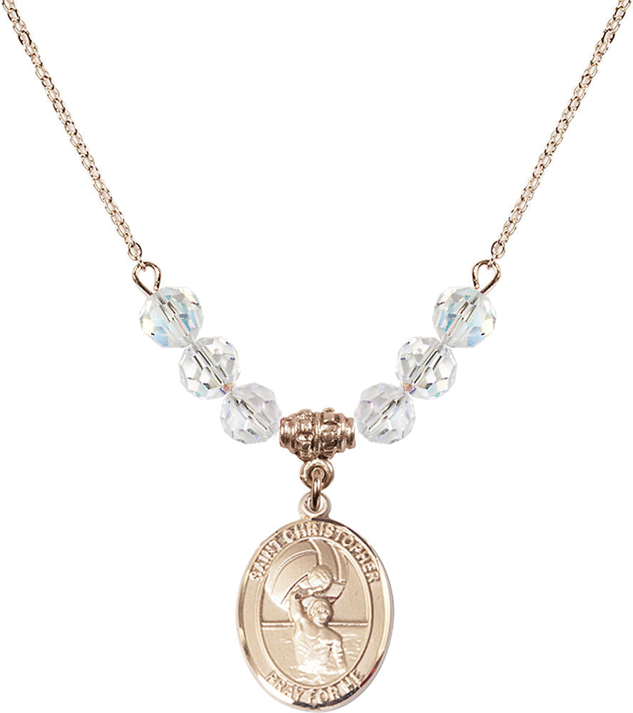 14kt Gold Filled Saint Christopher/Water Polo-Men Birthstone Necklace with Crystal Beads - 8198