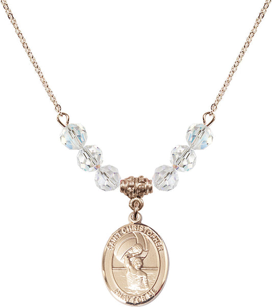 14kt Gold Filled Saint Christopher/Water Polo-Men Birthstone Necklace with Crystal Beads - 8198