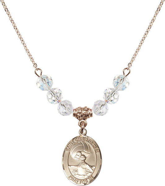14kt Gold Filled Saint Christopher/Water Polo-Women Birthstone Necklace with Crystal Beads - 8199