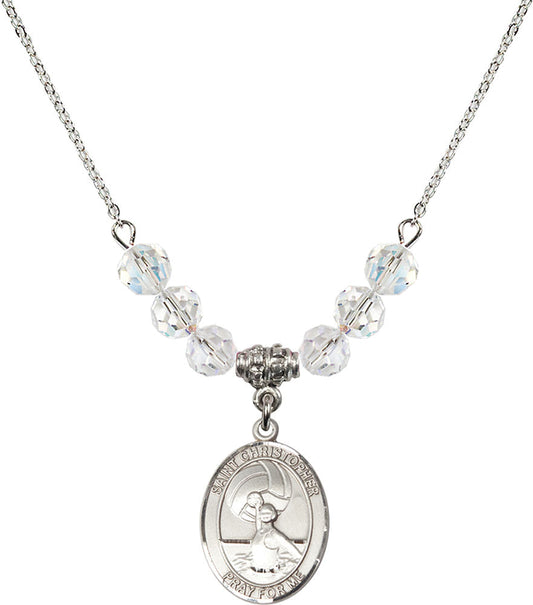 Sterling Silver Saint Christopher/Water Polo-Women Birthstone Necklace with Crystal Beads - 8199