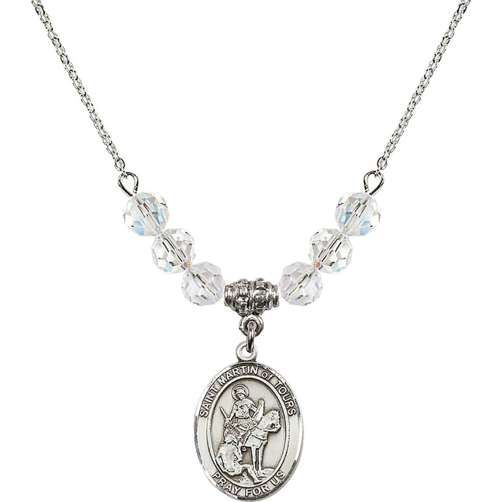 Sterling Silver Saint Martin of Tours Birthstone Necklace with Crystal Beads - 8200