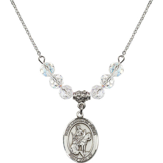 Sterling Silver Saint Martin of Tours Birthstone Necklace with Crystal Beads - 8200