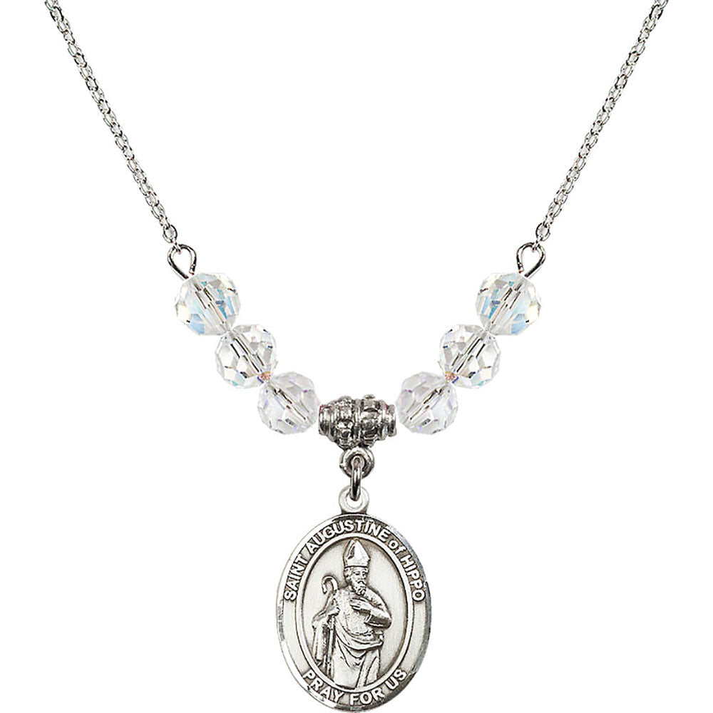 Sterling Silver Saint Augustine of Hippo Birthstone Necklace with Crystal Beads - 8202