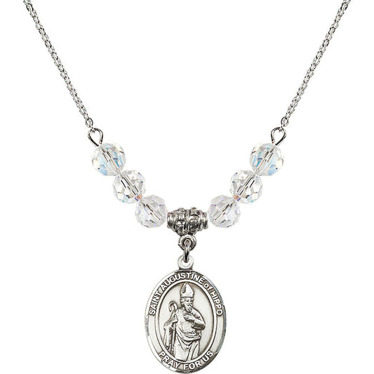 Sterling Silver Saint Augustine of Hippo Birthstone Necklace with Crystal Beads - 8202