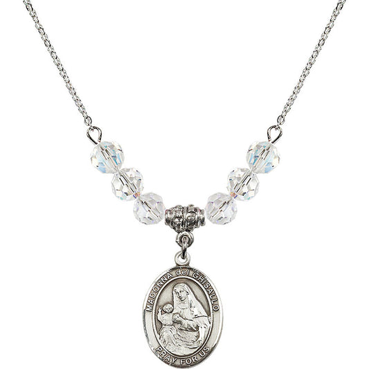 Sterling Silver Madonna del Ghisallo Birthstone Necklace with Crystal Beads - 8203