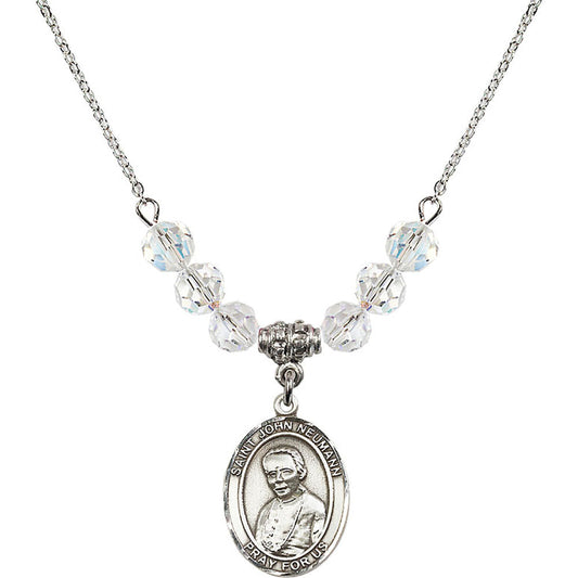 Sterling Silver Saint John Neumann Birthstone Necklace with Crystal Beads - 8204