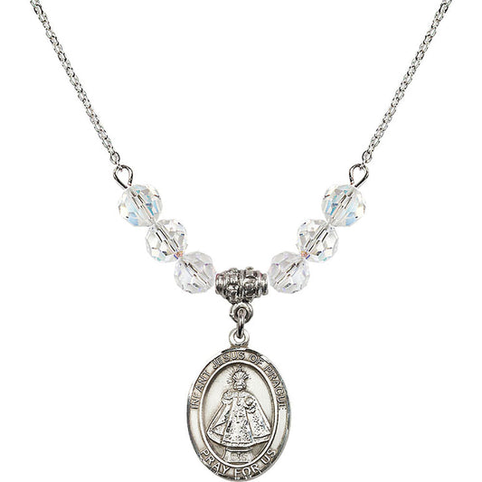 Sterling Silver Infant of Prague Birthstone Necklace with Crystal Beads - 8207