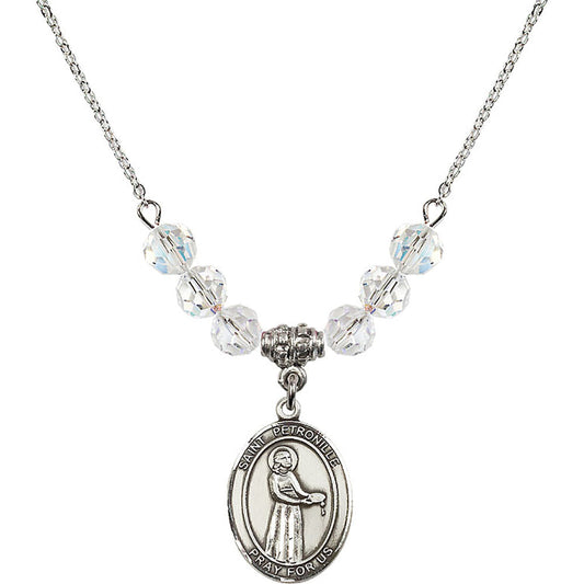 Sterling Silver Saint Petronille Birthstone Necklace with Crystal Beads - 8209