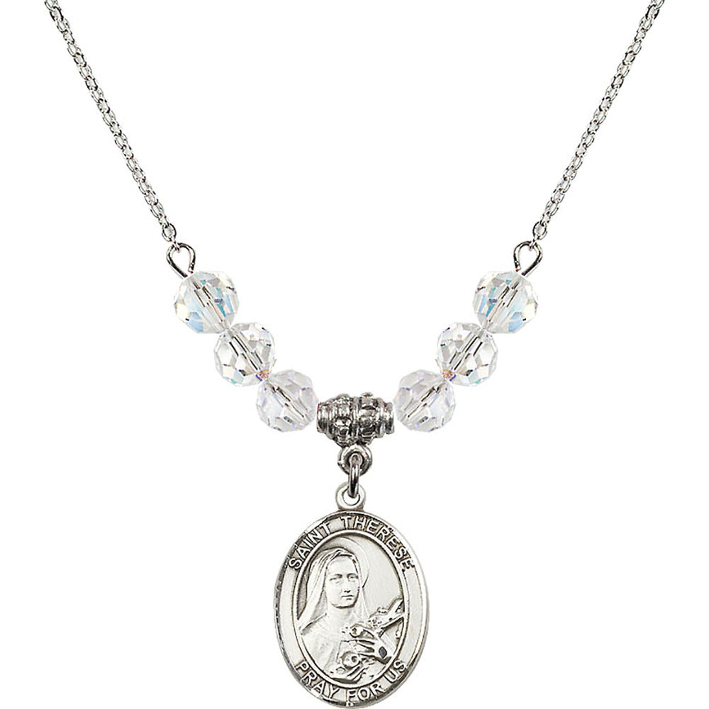 Sterling Silver Saint Therese of Lisieux Birthstone Necklace with Crystal Beads - 8210