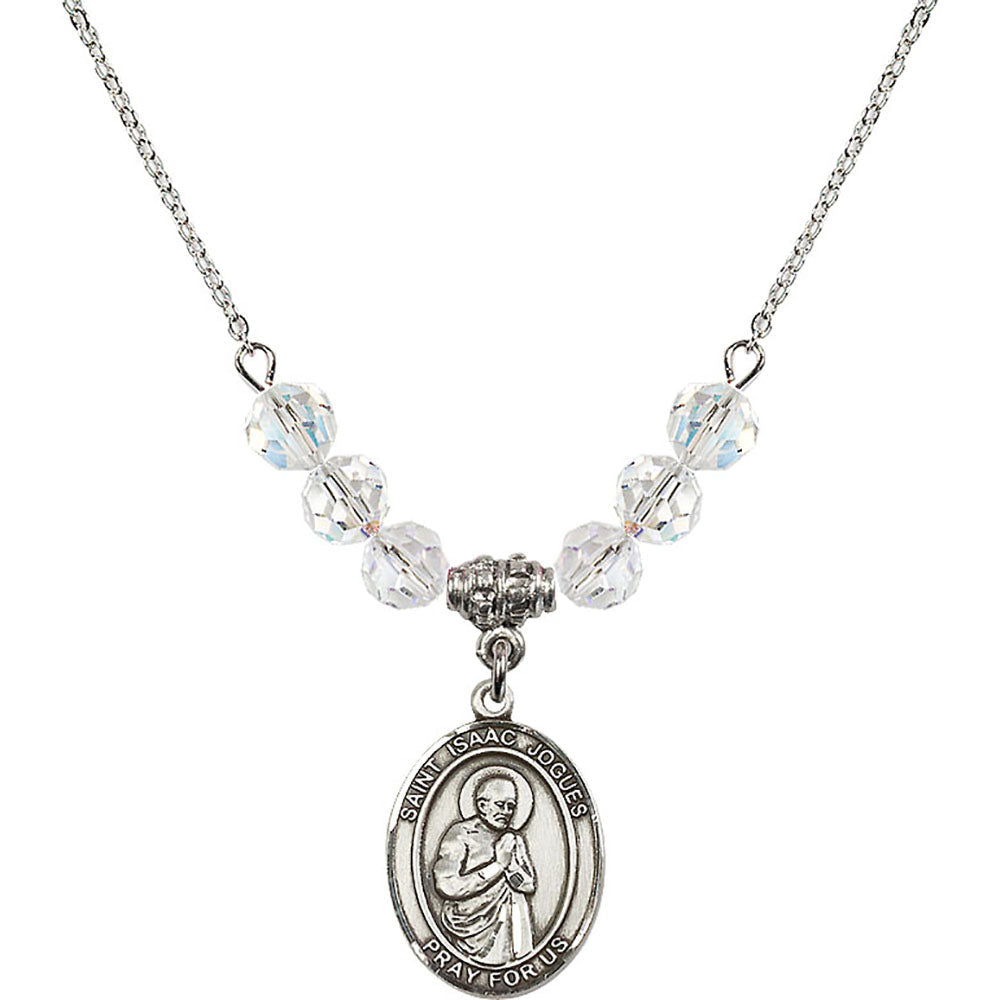 Sterling Silver Saint Isaac Jogues Birthstone Necklace with Crystal Beads - 8212
