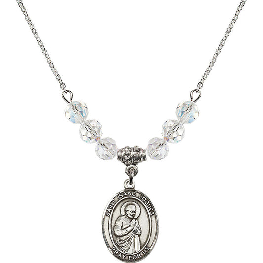 Sterling Silver Saint Isaac Jogues Birthstone Necklace with Crystal Beads - 8212