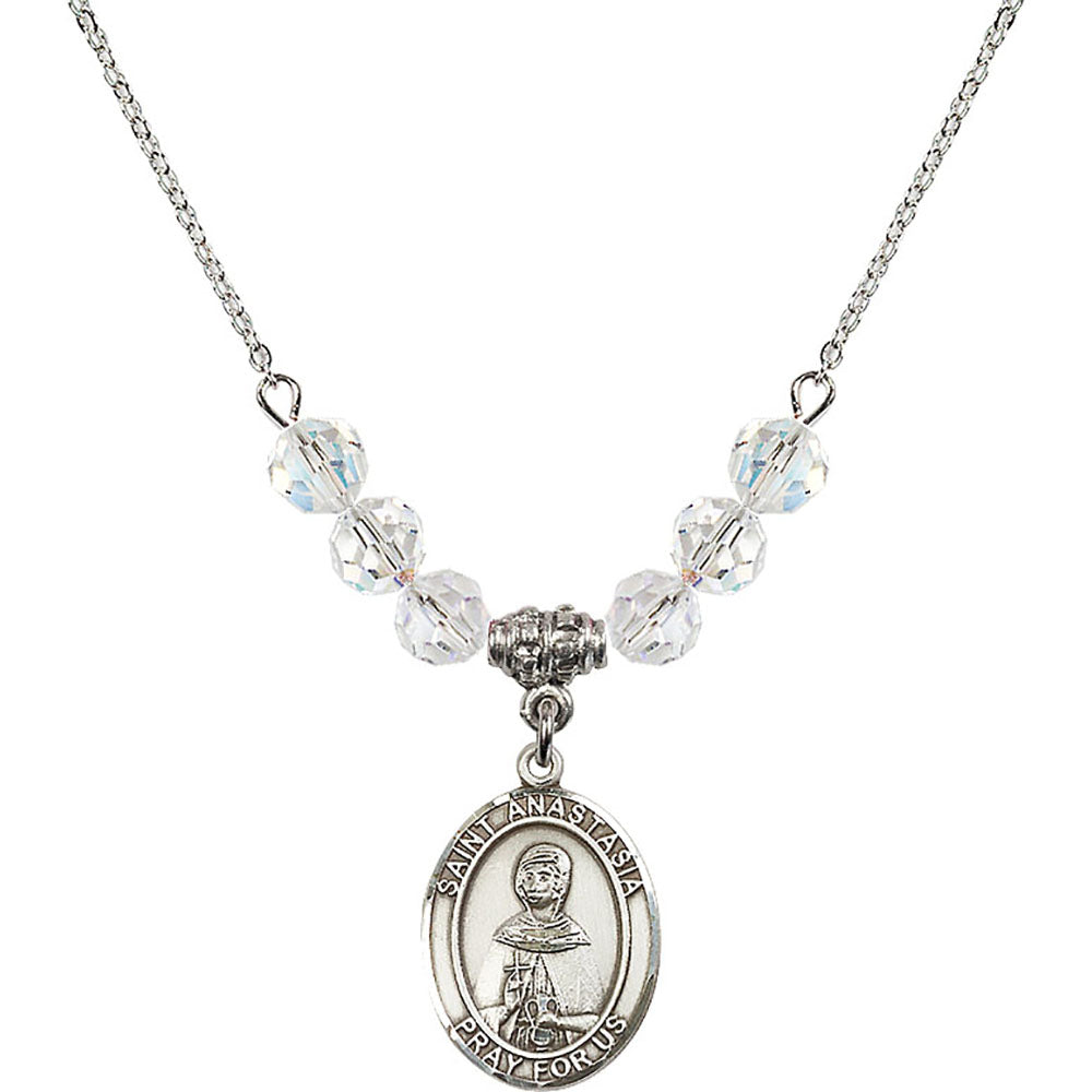 Sterling Silver Saint Anastasia Birthstone Necklace with Crystal Beads - 8213