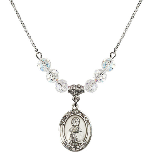 Sterling Silver Saint Anastasia Birthstone Necklace with Crystal Beads - 8213