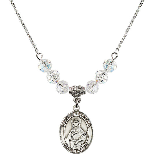 Sterling Silver Saint Alexandra Birthstone Necklace with Crystal Beads - 8215